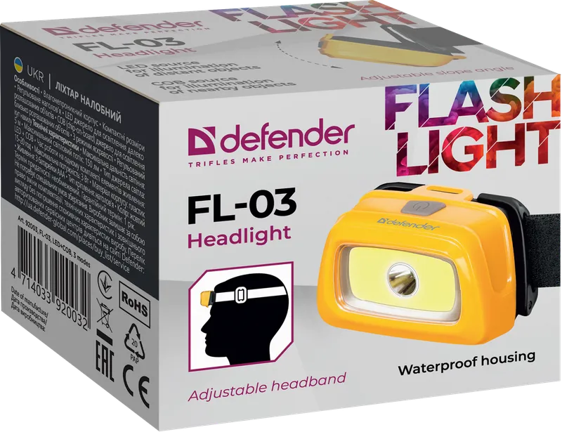 Defender - Kopfleuchte FL-03, LED+COB, 3 modes